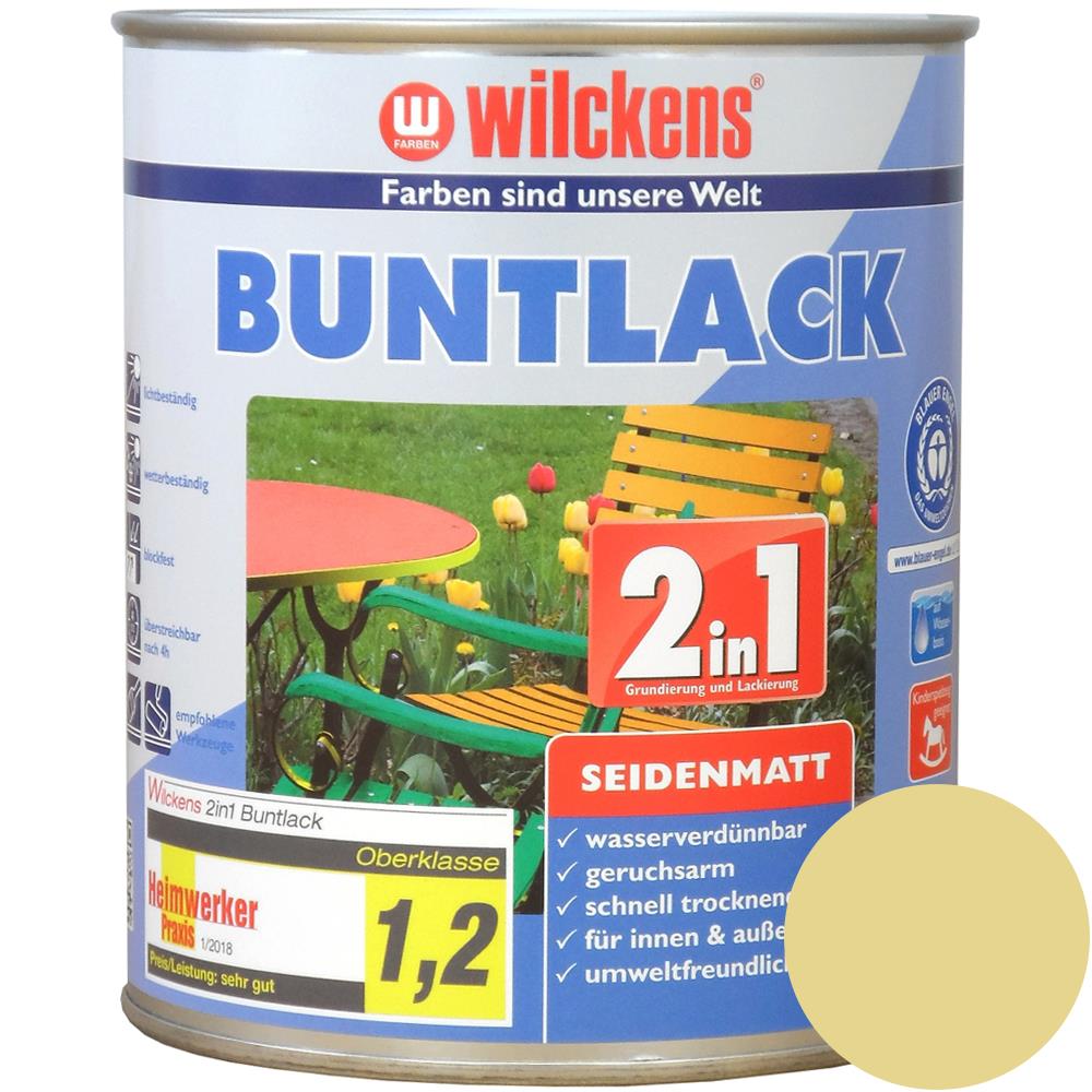 Wilckens Buntlack 2in1 seidenmatt, Hellelfenbein (RAL 1015), 750 ml