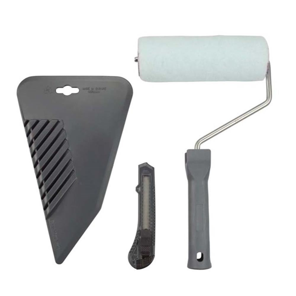 WOW!TOOLS Tapezier-Set 3-teilig, mit Kleisterroller, Tapezierspachtel, Universalmesser