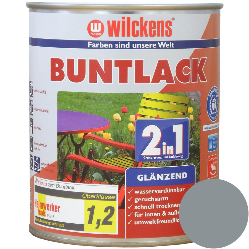 Wilckens Buntlack 2in1 glänzend, Silbergrau (RAL 7001), 750 ml