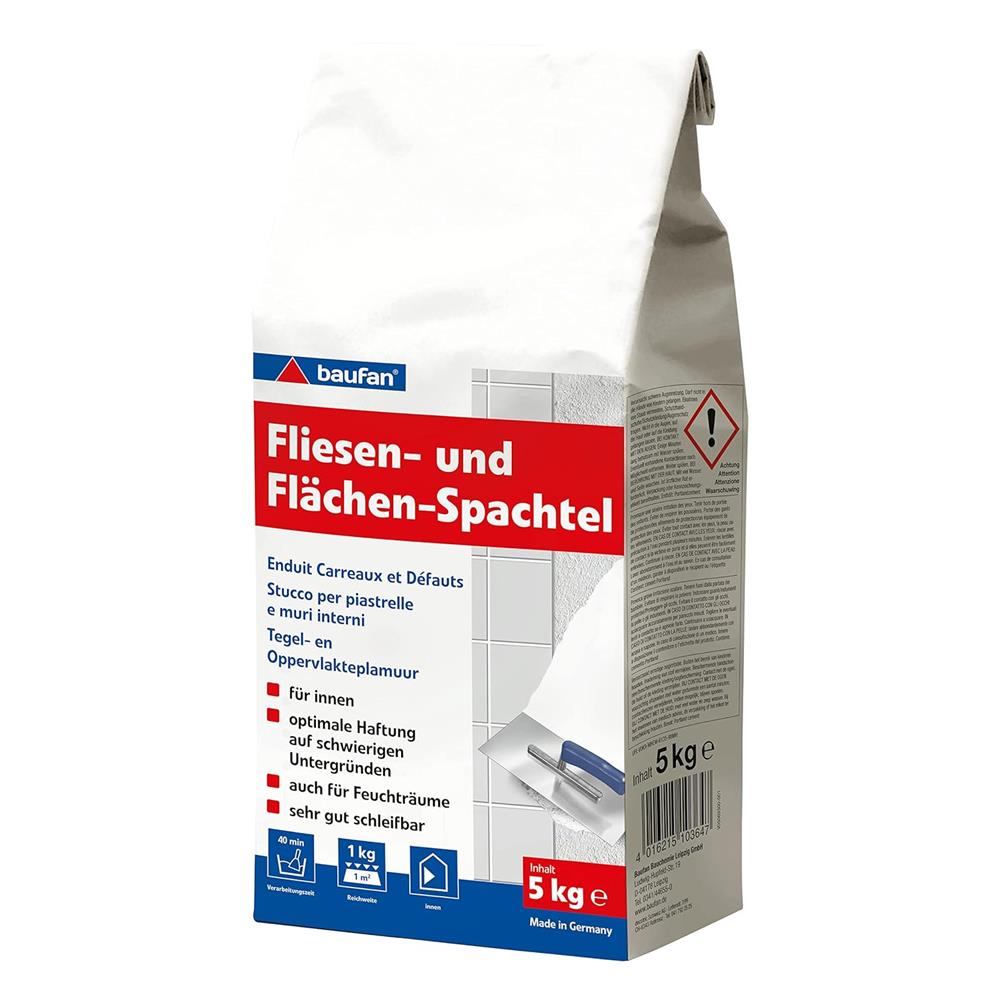 baufan Fliesen- und Flächenspachtel 5 kg Spachtelmasse Fliesenspachtel Weiß