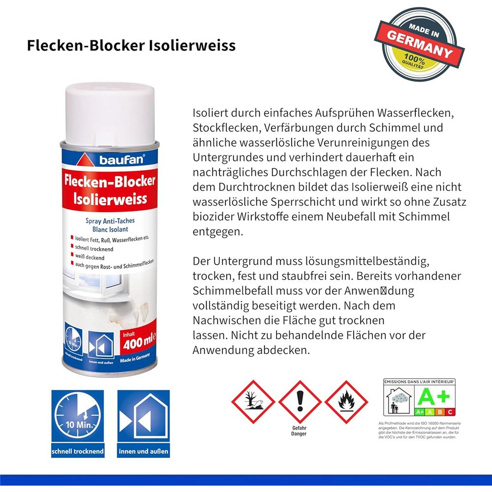Baufan Flecken-Blocker Isolierweiß 400ml Isolierfarbe Fleckenblocker