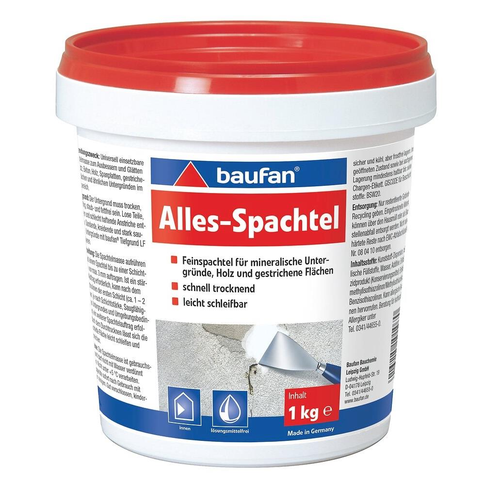 baufan Alles-Spachtel, weiß, 1 kg, für Innen - Biozidprodukt - vorsichtig verwenden!