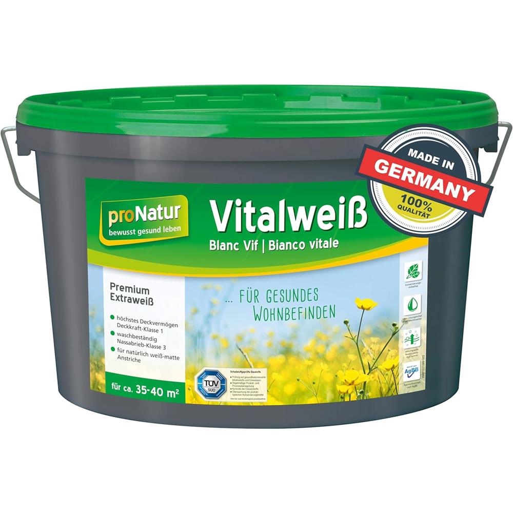 baufan proNatur Vitalweiß 5 L weiße Wandfarbe Matt Innenfarbe Sol-Silikatfarbe