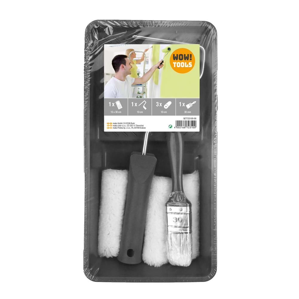 WOW!TOOLS Renovier-Set 6-teilig, Malerset mit Farbwanne, Lackpinsel