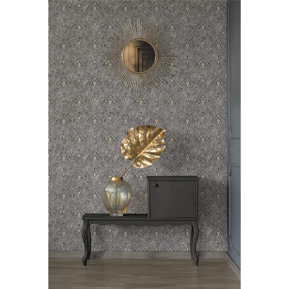 Livingwalls Vliestapete Mustertapete Mata Hari Art Déco Schwarz Grau Beige