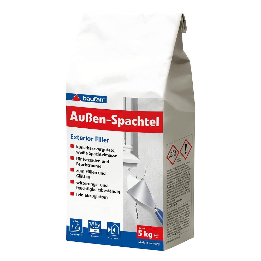 baufan Aussenspachtel 5kg kunstharzvergütete weiße Spachtelmasse Füllmasse