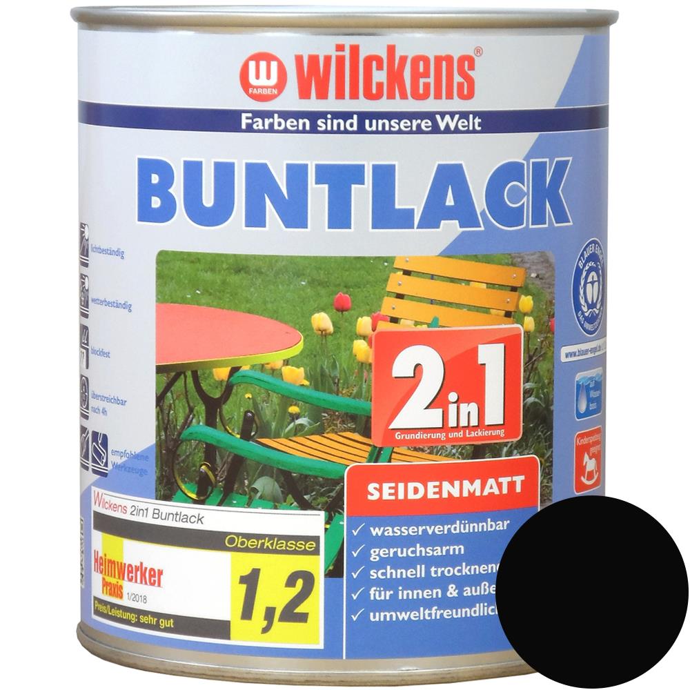 Wilckens Buntlack 2in1 seidenmatt, Tiefschwarz (RAL 9005), 750 ml