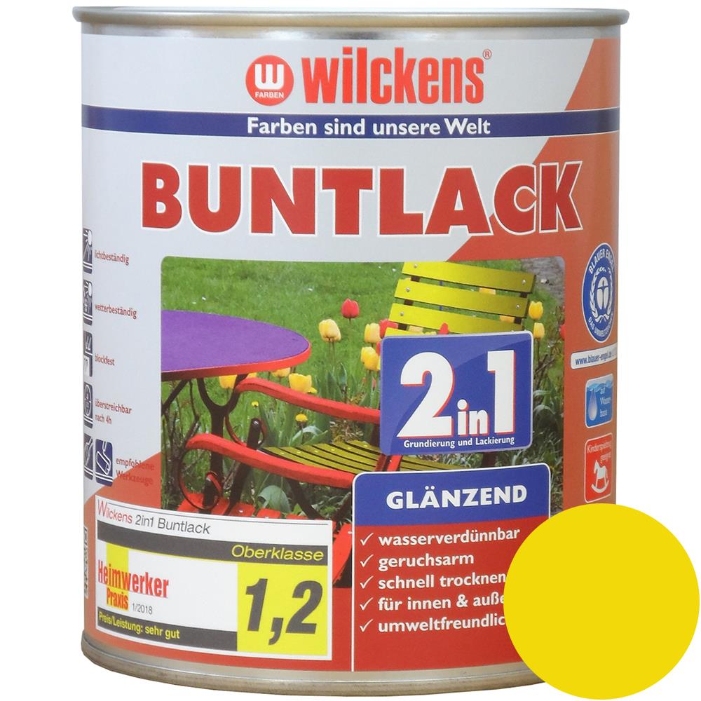 Wilckens Buntlack 2in1 glänzend, Rapsgelb (RAL 1021), 750 ml