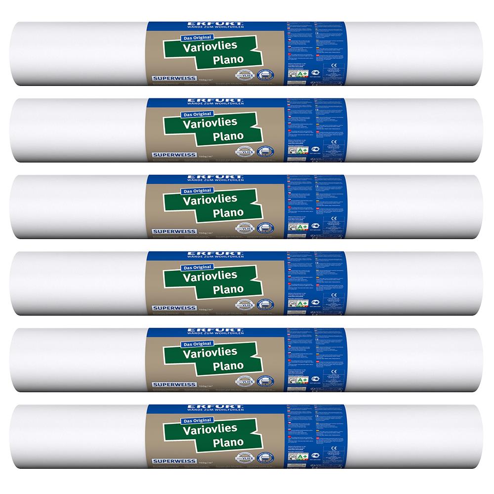 6 Rollen ERFURT Vliestapete Variovlies Plano Superweiß 20 m x 0,53 m, weiß