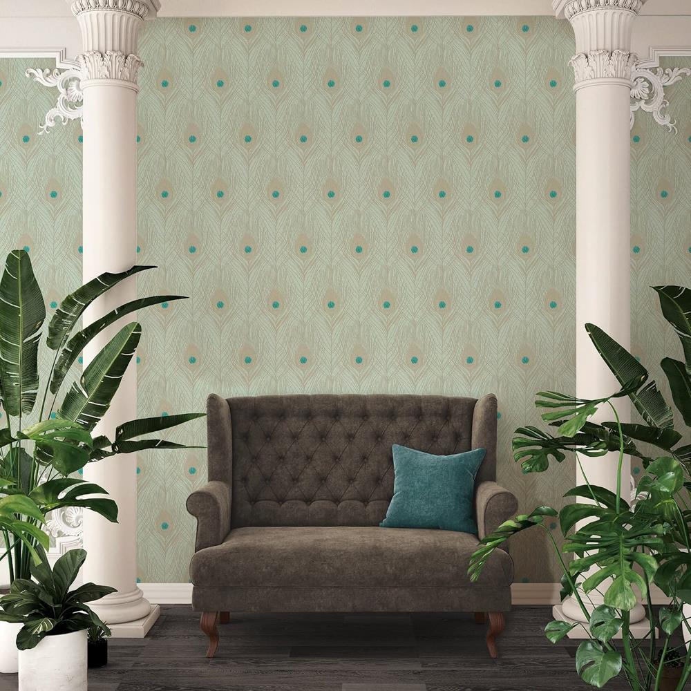 Architects Paper Vliestapete Absolutely Chic Tapete mit Pfauenfeder Metallic Blau Grün