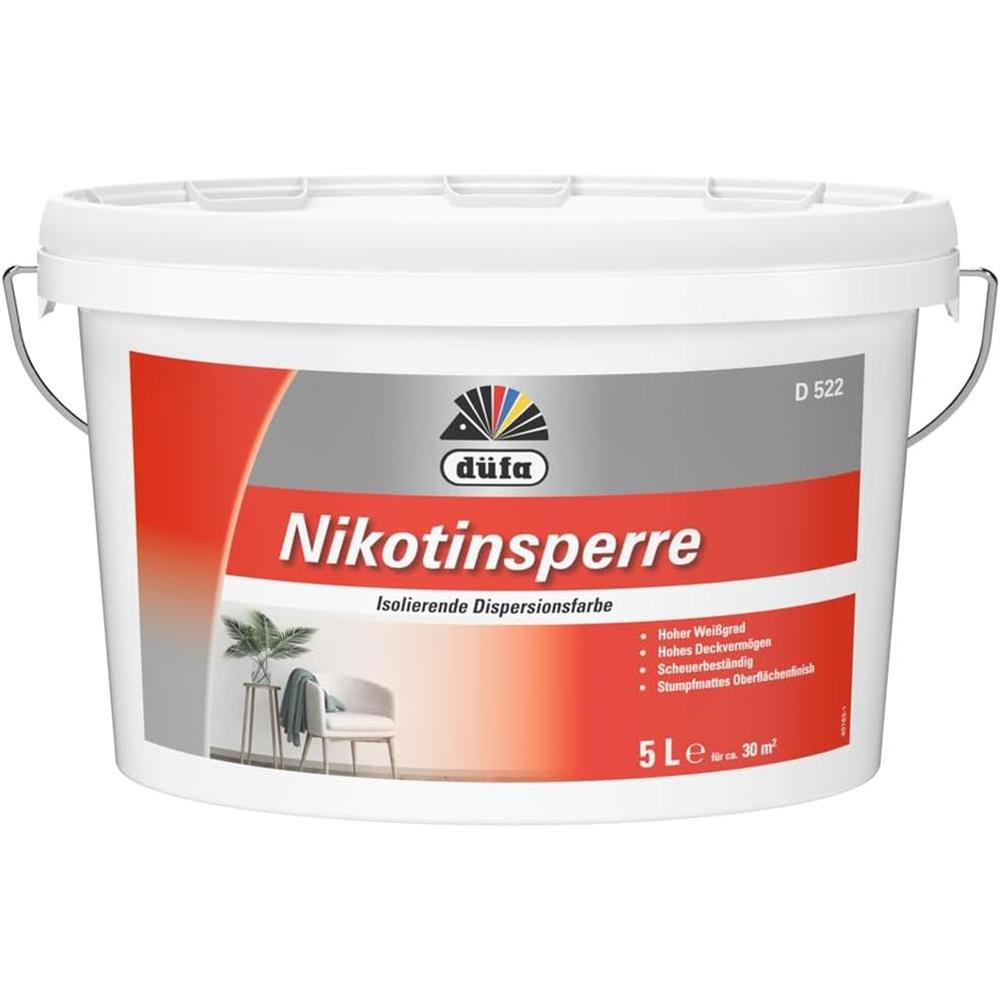 Düfa D522 Nikotinsperre Wandfarbe Weiß 5 l Hoch deckende Isolierfarbe