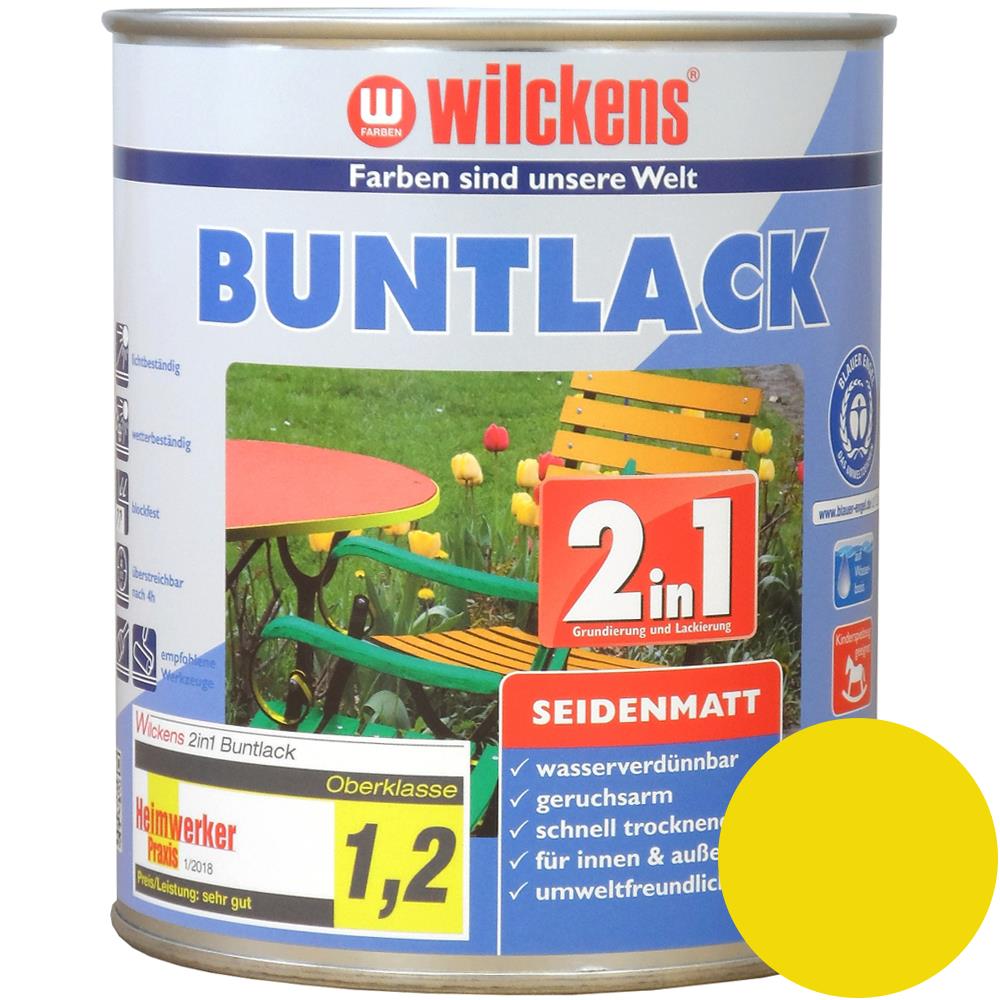Wilckens Buntlack 2in1 seidenmatt, Rapsgelb (RAL 1021), 750 ml