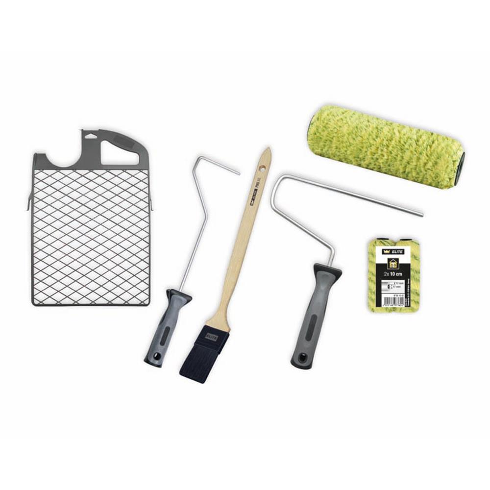 mako ELITE Profi Maler-Set 6 tlg. Malerset Malerwalze Farbrolle Eckenpinsel Abstreifgitter