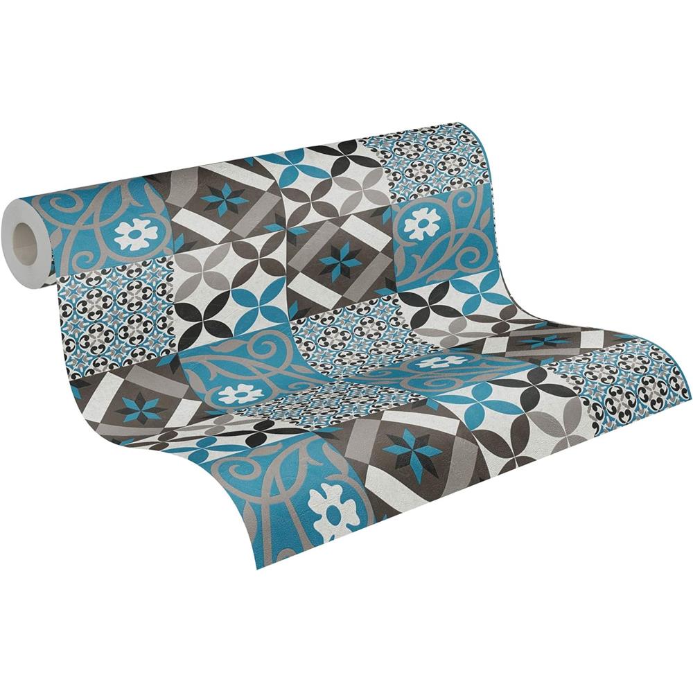 A.S. Création New Life Mosaik-Fliesentapete Blau Anthrazit Vliestapete