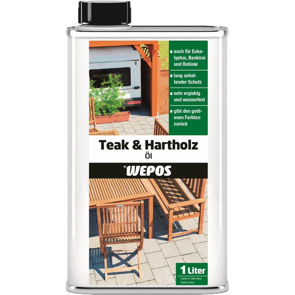 Wepos Teak & Hartholz Öl 1 L - Holzpflegeöl für Teak, Bangkirai und Robinie