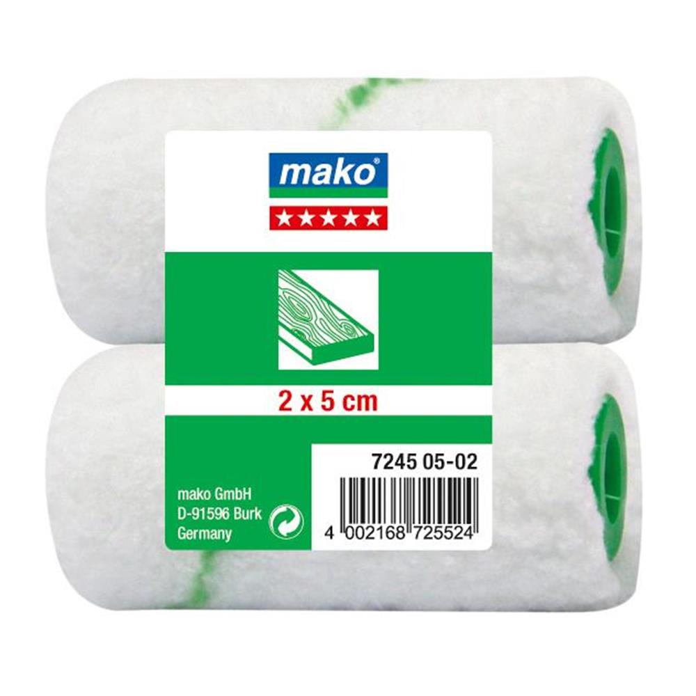 mako 2 x Lasur-Mini-Ersatzwalze Mikrofaser extra, 5 cm