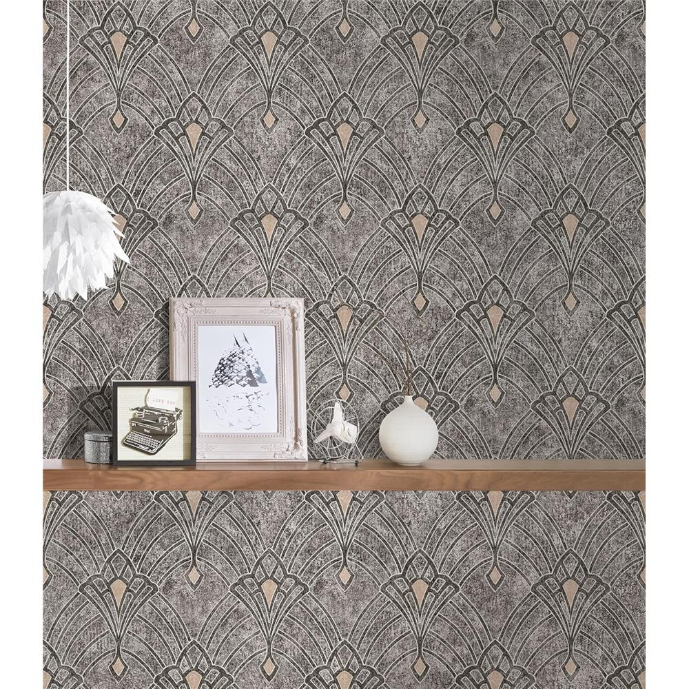 Livingwalls Vliestapete Mustertapete Mata Hari Art Déco Schwarz Grau Beige