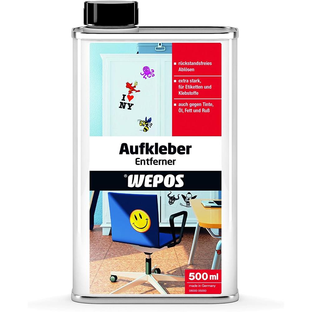 Wepos Aufkleber Entferner 500 ml - Entfernt Etiketten und Klebstoffreste