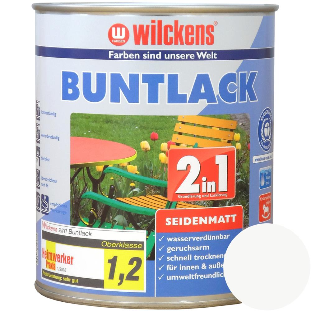 Wilckens Buntlack 2in1 seidenmatt, Reinweiß (RAL 9010), 750 ml