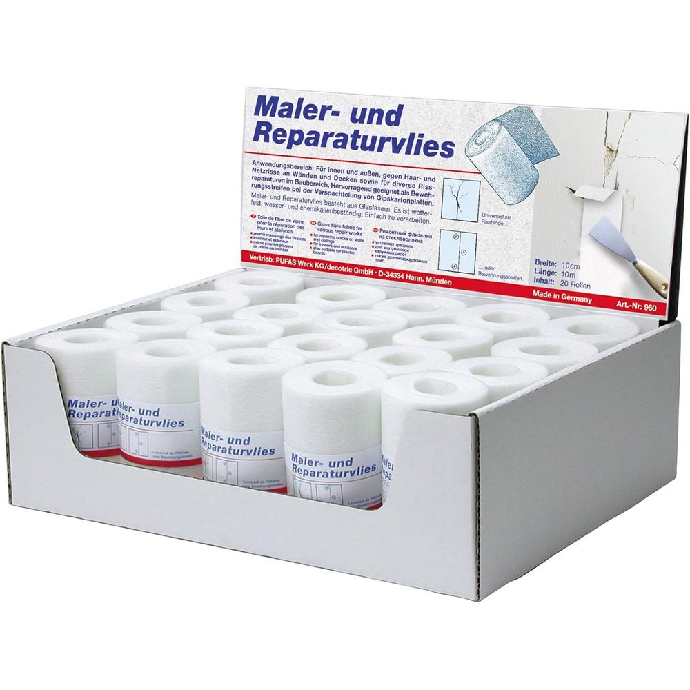 baufan Maler- & Reparaturvlies 0,10 x 10m Weiß Glasfaservlies zum Ausbessern von Haar- & Netzrissen