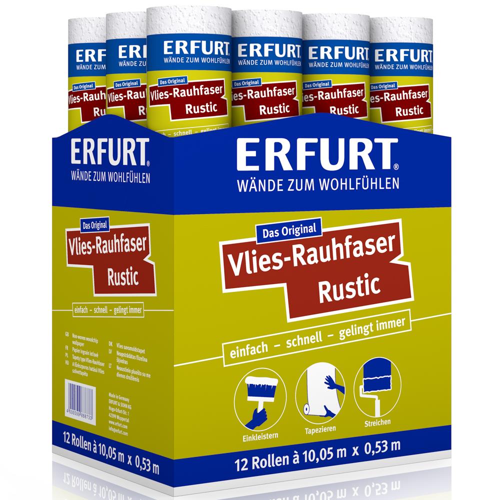ERFURT Vlies-Rauhfasertapete RUSTIC Vliestapete 15 x 0,53 m - 12 Rollen