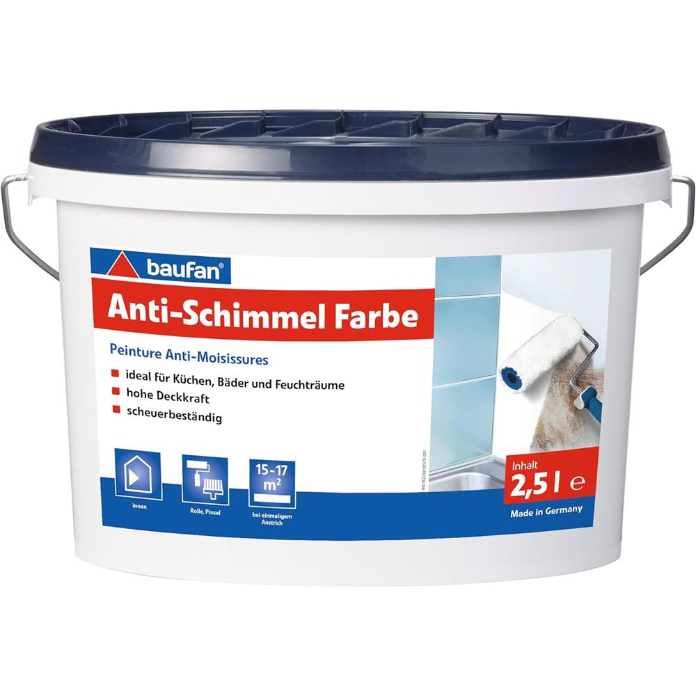 baufan Anti-Schimmel-Farbe 2,5 L Schutzfarbe Innenfarbe BAuA-Nr. 117334