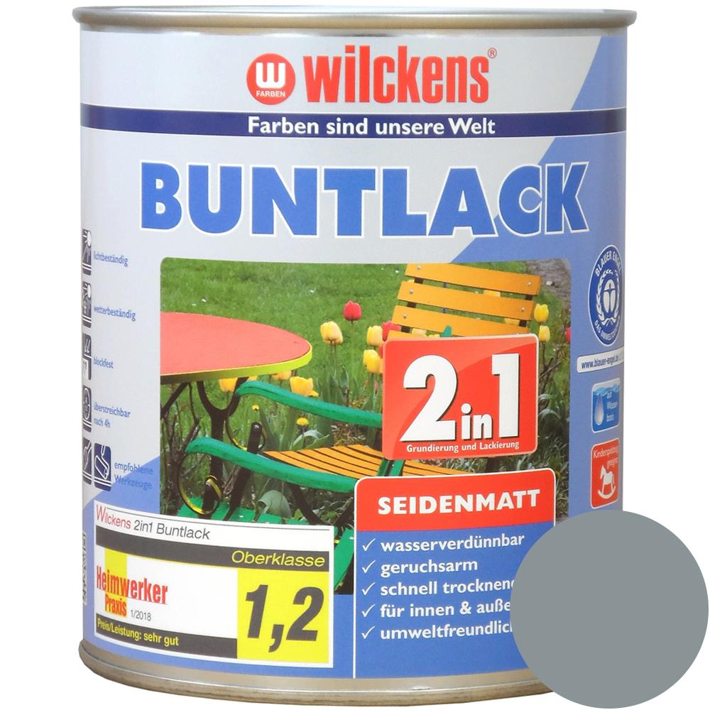 Wilckens Buntlack 2in1 seidenmatt, Silbergrau (RAL 7001), 750 ml