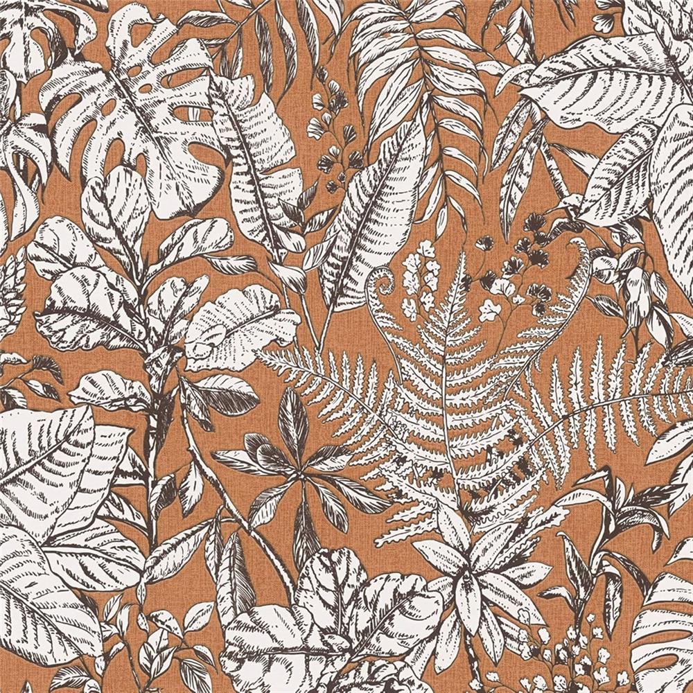 Livingwalls Vliestapete Mustertapete Dschungeltapete Farn Orange Weiß