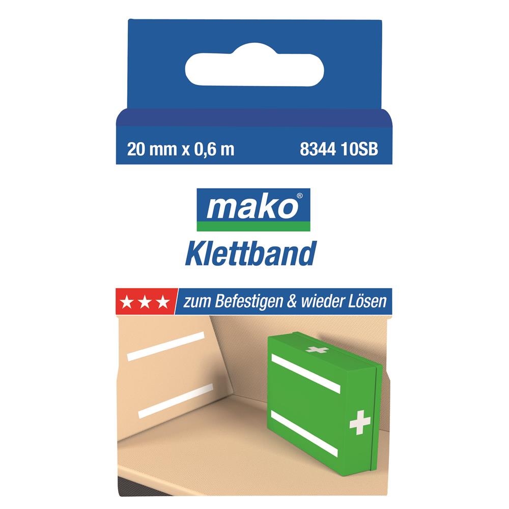 mako Klettband selbstklebend, Weiß, 20 mm x 0,6 m