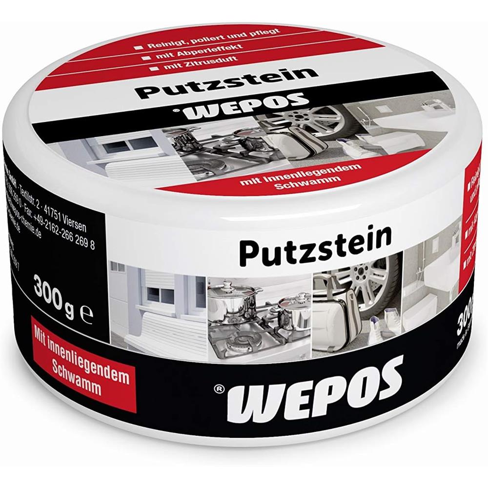 Wepos Putzstein 300 g - Reinigt, poliert und pflegt mit Abperleffekt