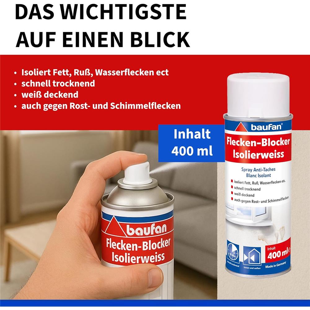 Baufan Flecken-Blocker Isolierweiß 400ml Isolierfarbe Fleckenblocker