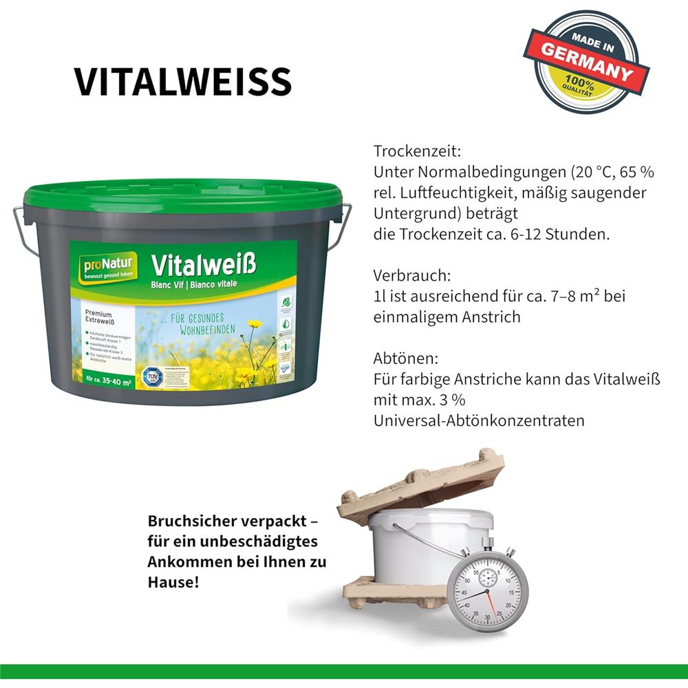 baufan proNatur Vitalweiß 5 L weiße Wandfarbe Matt Innenfarbe Sol-Silikatfarbe