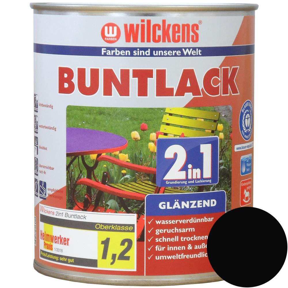 Wilckens Buntlack 2in1 glänzend, Tiefschwarz (RAL 9005), 750 ml