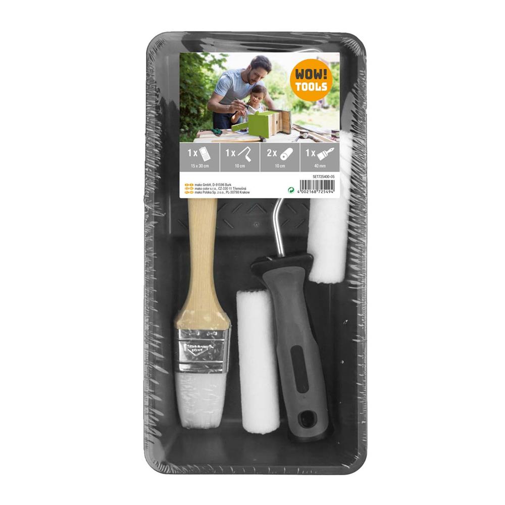 WOW!TOOLS Lackier-Set 5-teilig, Lackierset mit Farbwanne, Lackierwalze, Pinsel