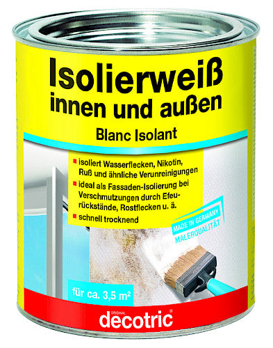 decotric Isolierweiß 2 l Isolierfarbe für Innen und Außen Isoliert Wasserflecken, Nikotin und mehr