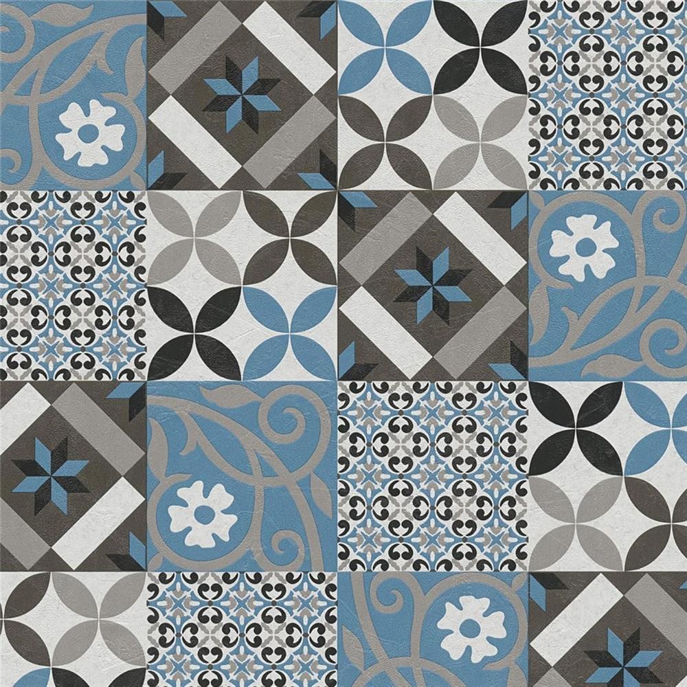 A.S. Création New Life Mosaik-Fliesentapete Blau Anthrazit Vliestapete