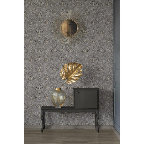 Livingwalls Vliestapete Mustertapete Mata Hari Art Déco Schwarz Grau Beige
