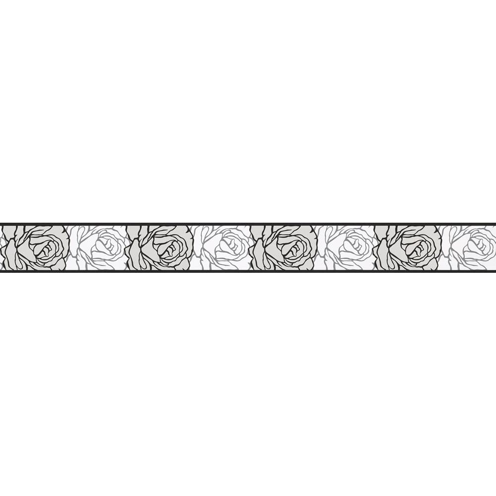 A.S. Création Only Borders Bordüre Rosen Weiß/Grau/Schwarz selbstklebend
