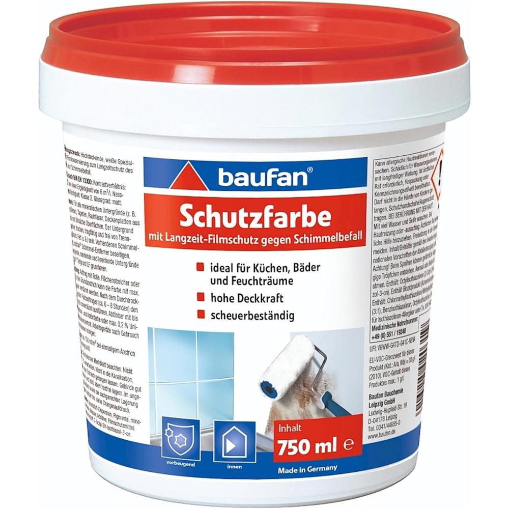 baufan Schutzfarbe 750 ml mit Langzeit-Schutzfilm für schimmelgefährdete Oberflächen innen