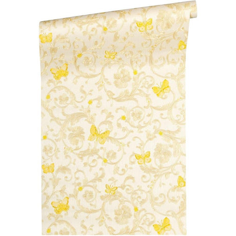 Architects Paper Vliestapete Mustertapete Versace 3 Butterfly Barocco Creme Gelb Metallic