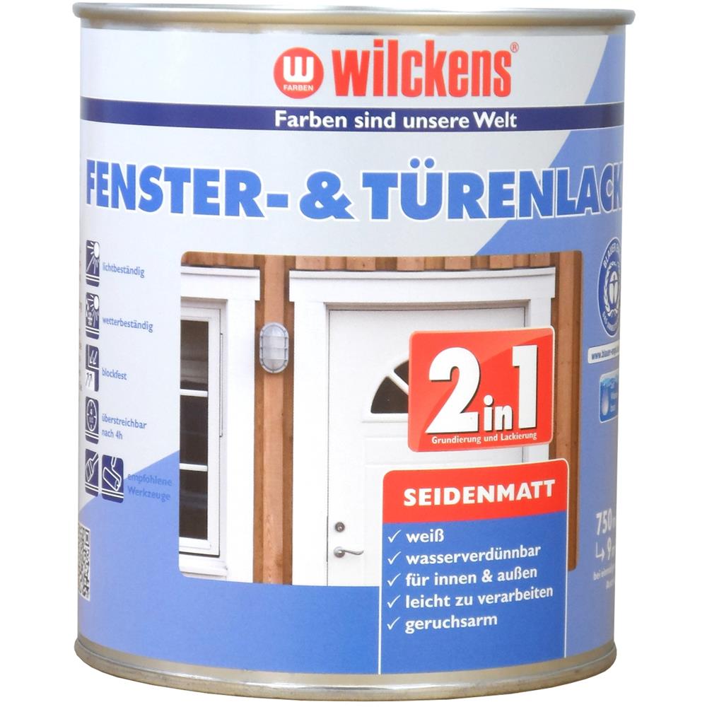 Wilckens 2in1 Fenster- und Türenlack seidenmatt, Weiß, 750 ml