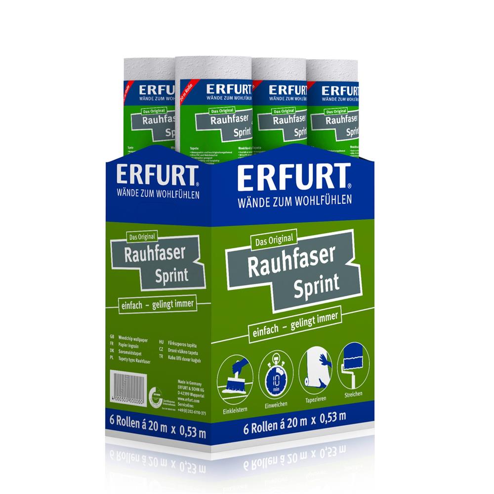 6 Rollen ERFURT Rauhfasertapete SPRINT, 20 m x 0,53 m