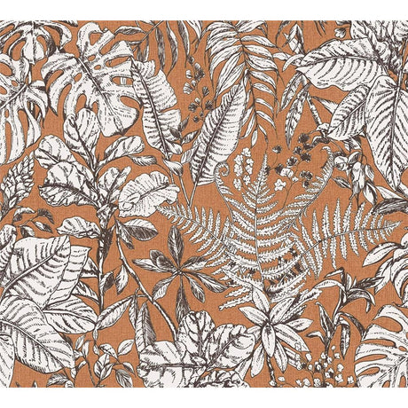 Livingwalls Vliestapete Mustertapete Dschungeltapete Farn Orange Weiß
