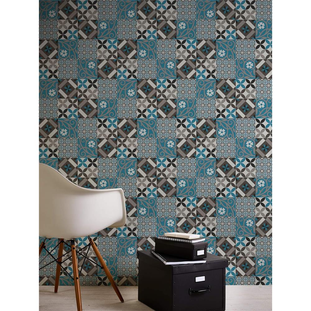 A.S. Création New Life Mosaik-Fliesentapete Blau Anthrazit Vliestapete