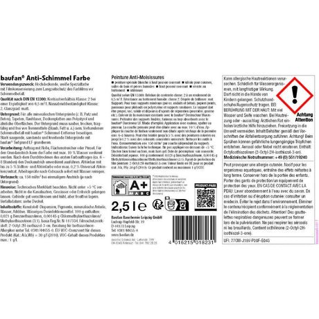 baufan Anti-Schimmel-Farbe 2,5 l Schutzfarbe Innenfarbe BAuA-Nr. 117334