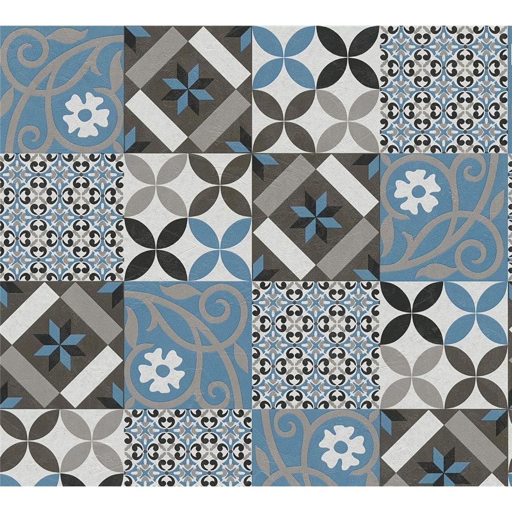 A.S. Création New Life Mosaik-Fliesentapete Blau Anthrazit Vliestapete