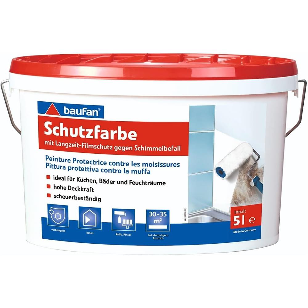 baufan Schutzfarbe 5 L mit Langzeit-Schutzfilm für schimmelgefährdete Oberflächen innen