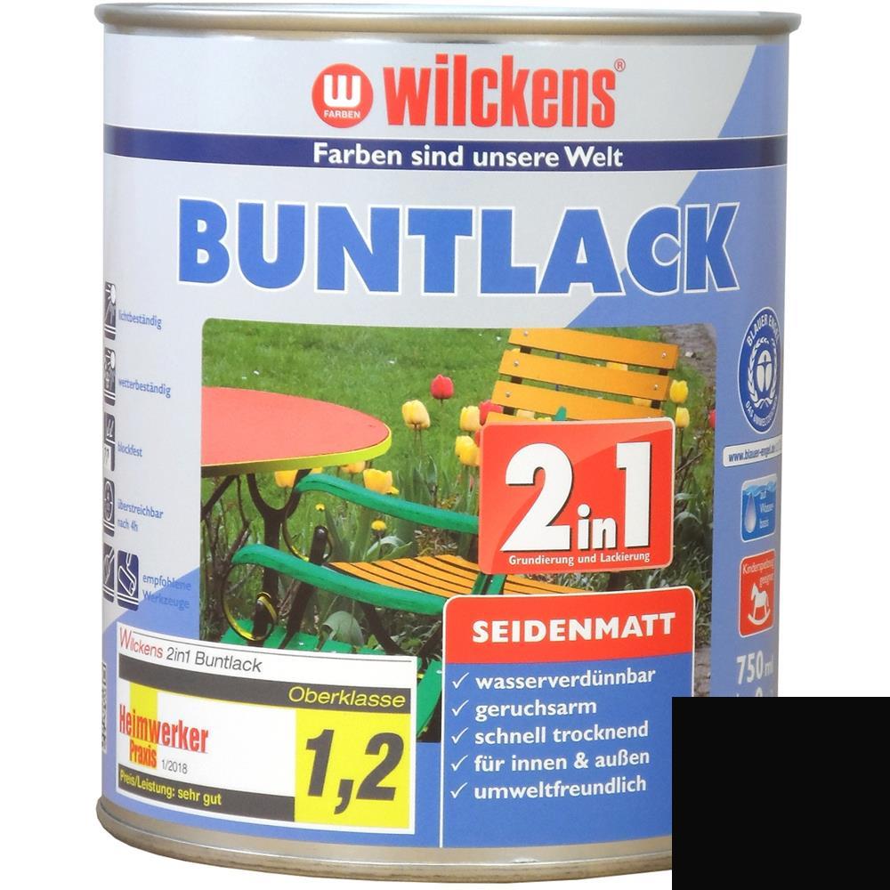 Wilckens Buntlack 2in1 seidenmatt, Tiefschwarz (RAL 9005), 750 ml