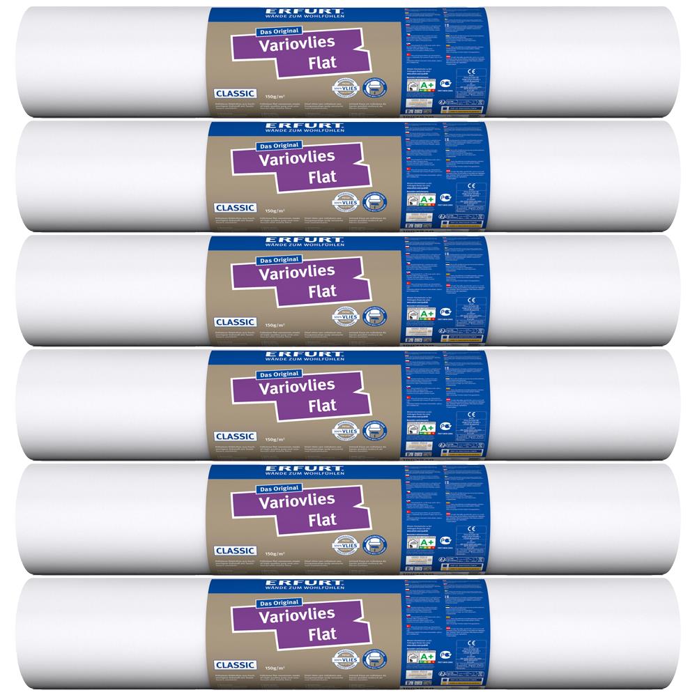 6 Rollen ERFURT Variovlies Flat Classic 150g Vliestapete, 25 x 0,53 m, Vlies, Weiß