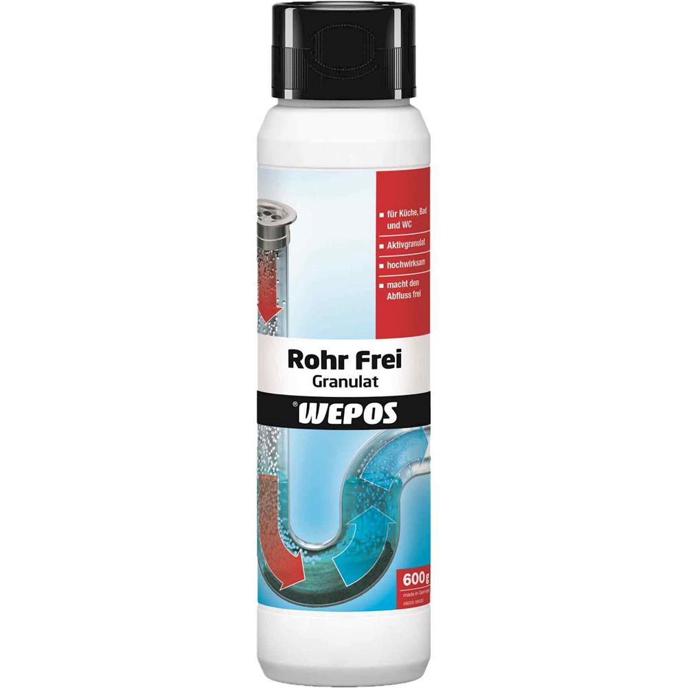 Wepos Rohr Frei Granulat 600 g - Abflussreiniger für Küche, Bad und WC